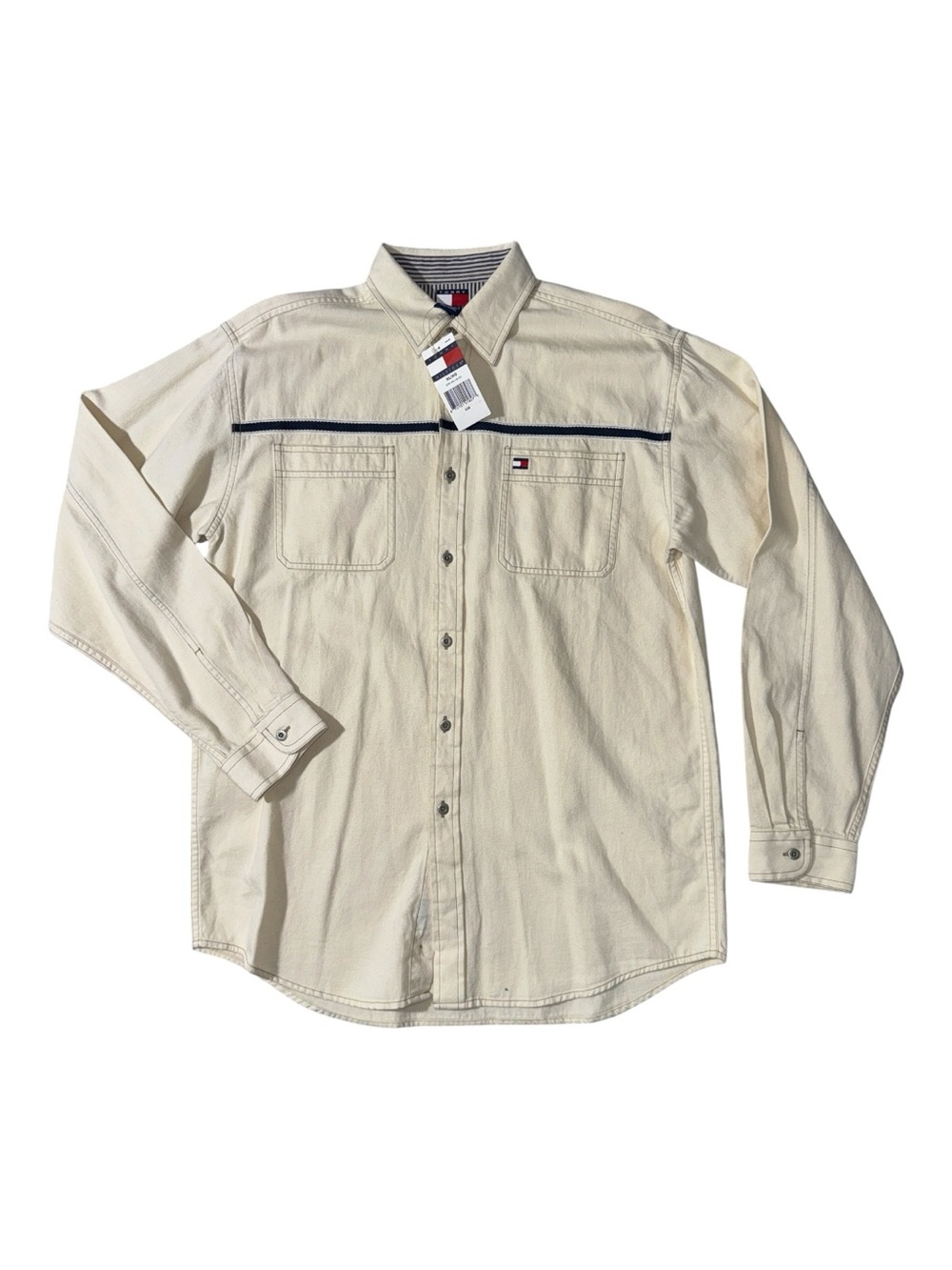 NEW Tommy Hilfiger mens XL cream Deadstock button up 90s stripe shirt NWT